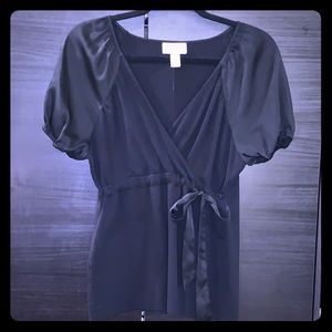 Ann Taylor Loft Black Top with Satin Sleeves
